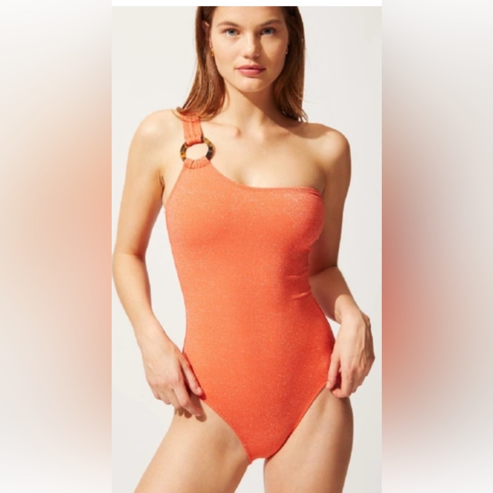 Solid & Striped the Juliana One Piece Metallic Swimsuit in Apricot